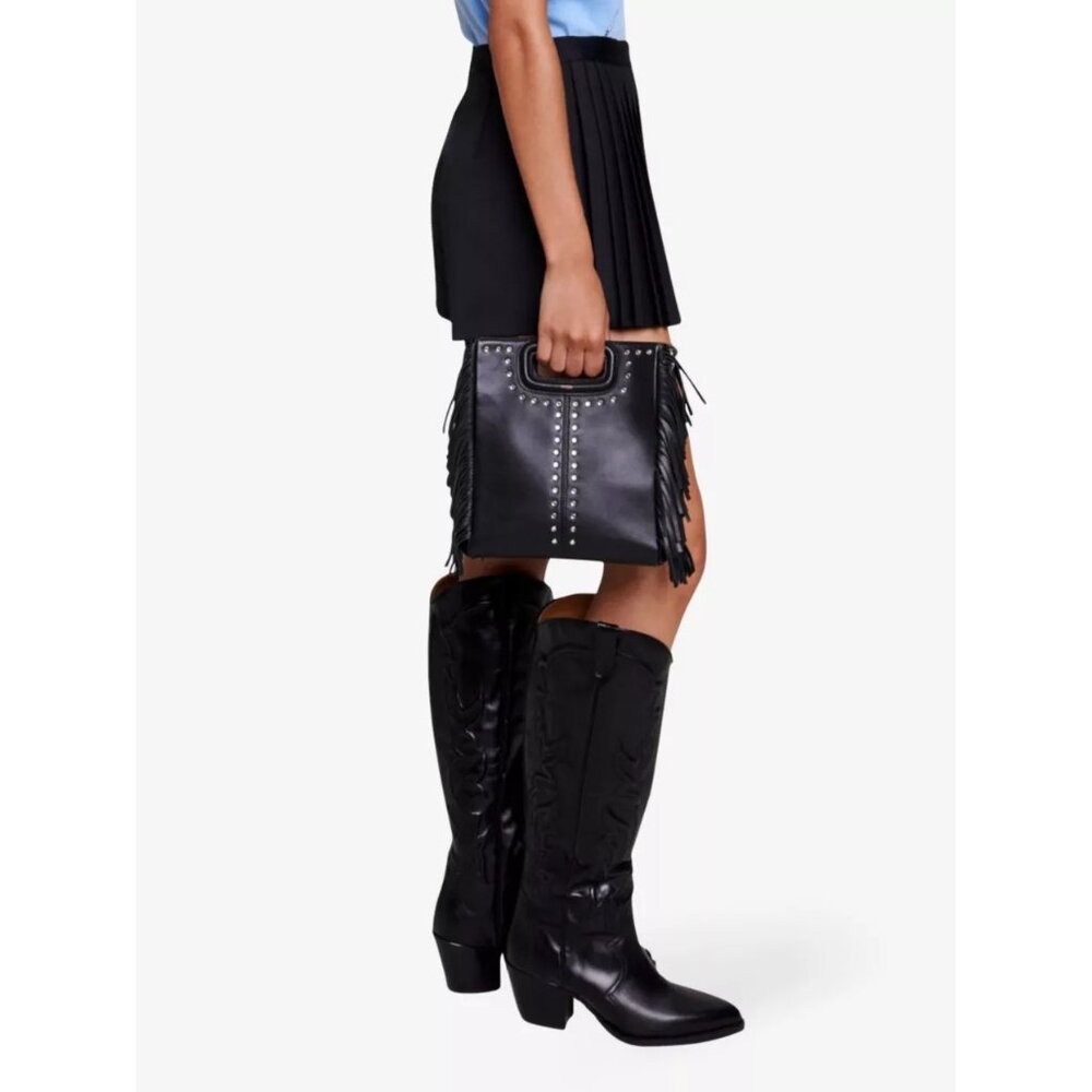 Maje Straight Fit Pleated Skort Black Size M Mini Shorts Structured - Picture 4 of 11